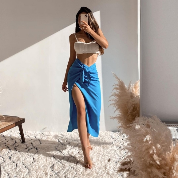 Zara * wrap midi knot blue skirt - Picture 15 of 16